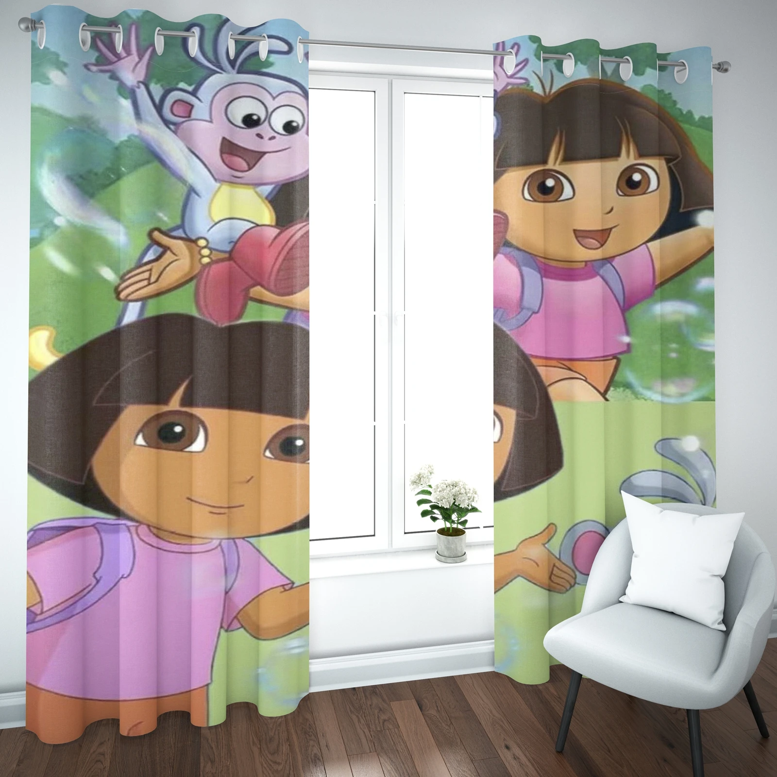 Dora the Explorer Cartoon Home Curtain Cute Printing Light Filtering Curtains Living Room Bedroom Heat and Sun Protection