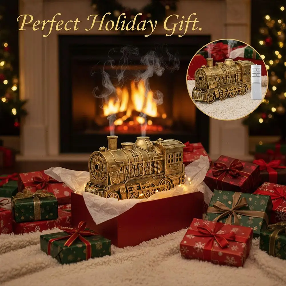 Vintage Train Air Humidifier Steam Locomotive Aroma Essential Oil Diffuser 300ML with Remote Control LED Light Gift Desk