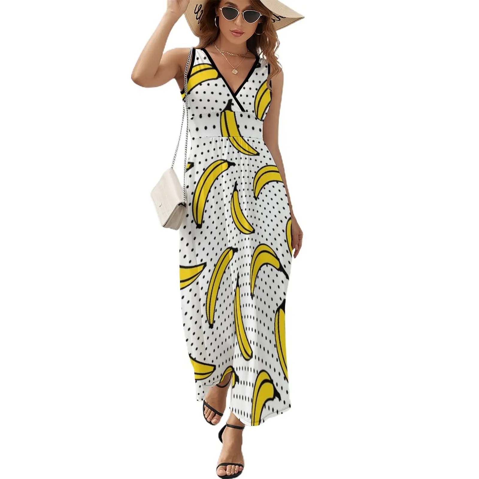 

Polka Dot Banana Print Sleeveless Dress summer dress sexy dress long women