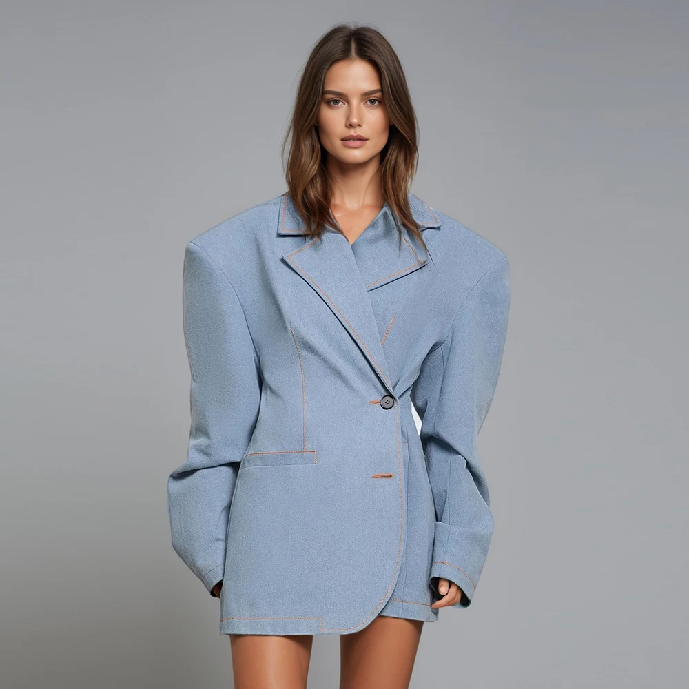 

Solid Casual Women Blazer Notched Collar Long Sleeve Spliced Single Breasted Minimalist Loose Coats Female Fashion New