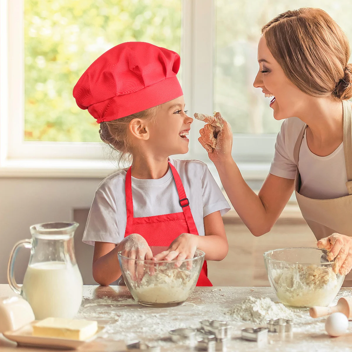 Les enfants comprend un tablier rouge, un chapeau, des manches de cuisine, un ensemble de jeu de cuisine durable pour enfants pour la cuisson, la peinture, la décoration de la fête âges de 7 à 13 ans