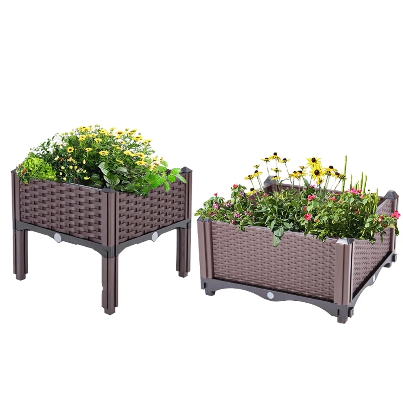 Rectangular Raised Garden Bed Kit Indoor Outdoor Plastic Planter Grow Box Flowerpot Elevated Garden Bed Garden Pots & Planters