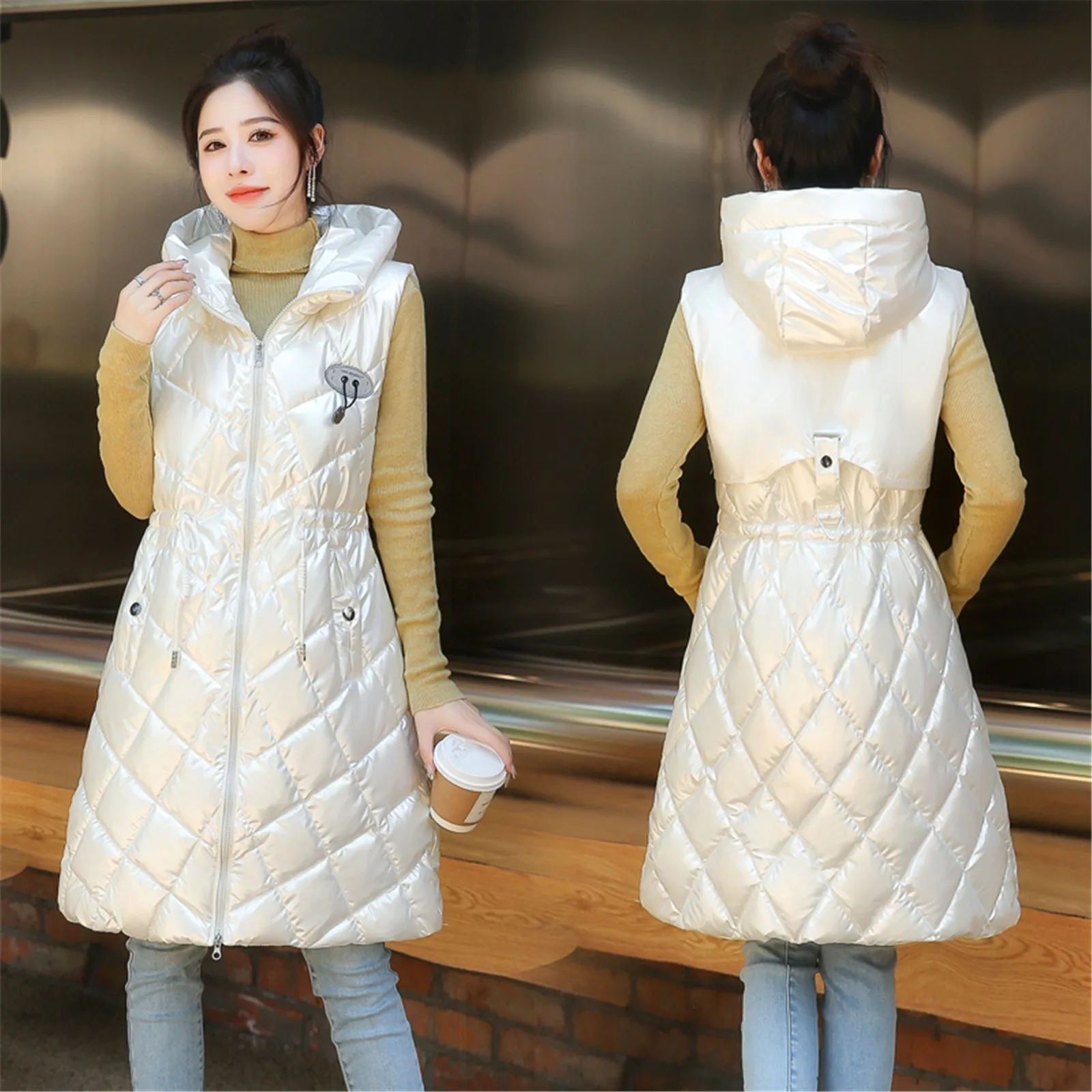 Women Casual Solid Jacket Hooded Vest Zipper Pocket Loose Sleeveless Jacket Long Coat Sleeveless Fringe Vest Women