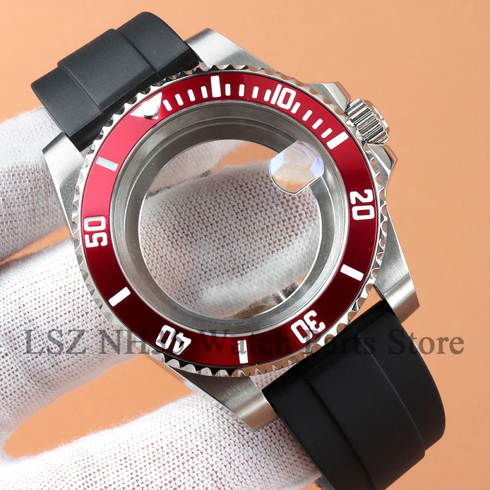 

For SUB 40mm NH35 Sapphire Glass Watch Case Rubber Strap Fit Submariner NH34 NH35 NH36 NH38 Automatic Movement 28.5mm Dial Part