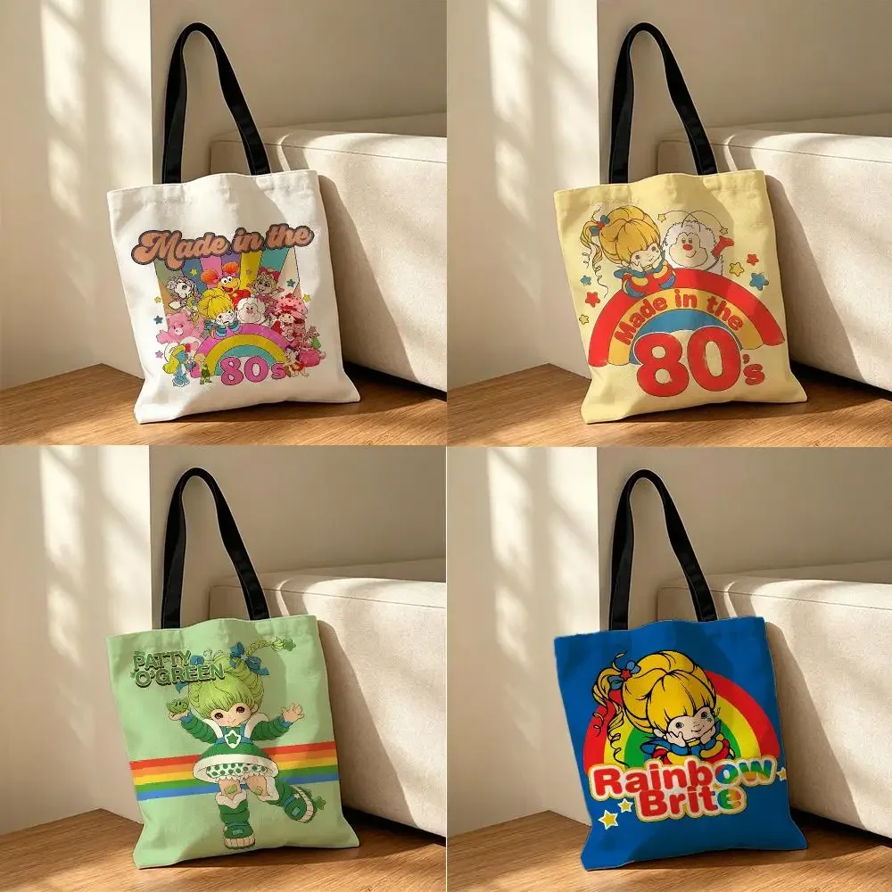 anime Rainbow Brite Storage Bags Canvas Tote Bag Storage Bag Reusable Shoulder  Bag for School Work Travel Everyday Use and Gift