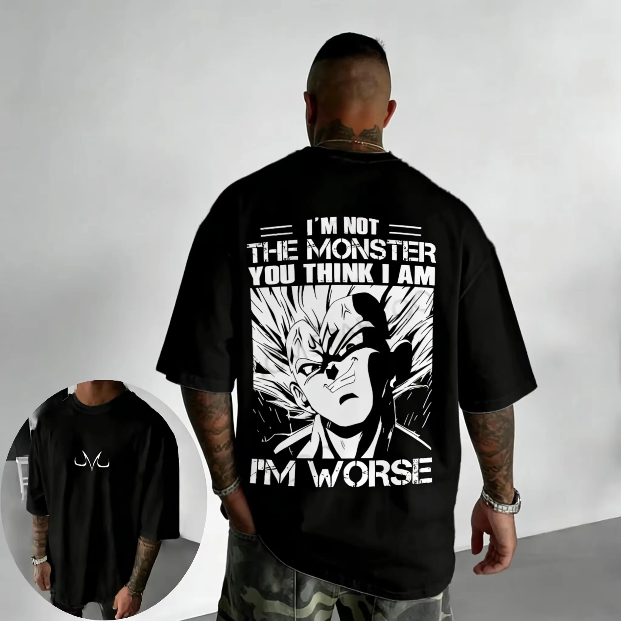 2026 Dragon Ball Anime T-shirt Men 3D Print Majin Vegeta Back Print Short Sleeve Oversized Tee Hip Hop Street Style Casual Tops