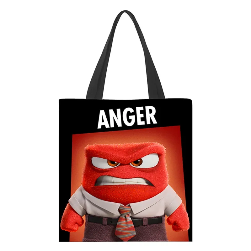 Disney-Impresso Canvas Shopping Bag, Inside Out 2, Alegria Passness Raiva Repulsa Medo, Ansiedade Inveja, Bolsa de Ombro do Estudante