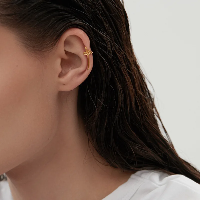 Miracle Sterling Silver 925 Original Swordsmanship Unique Retro Knight Sword Niche Design Non-Pierced Ear Cuff Earrings For Gift