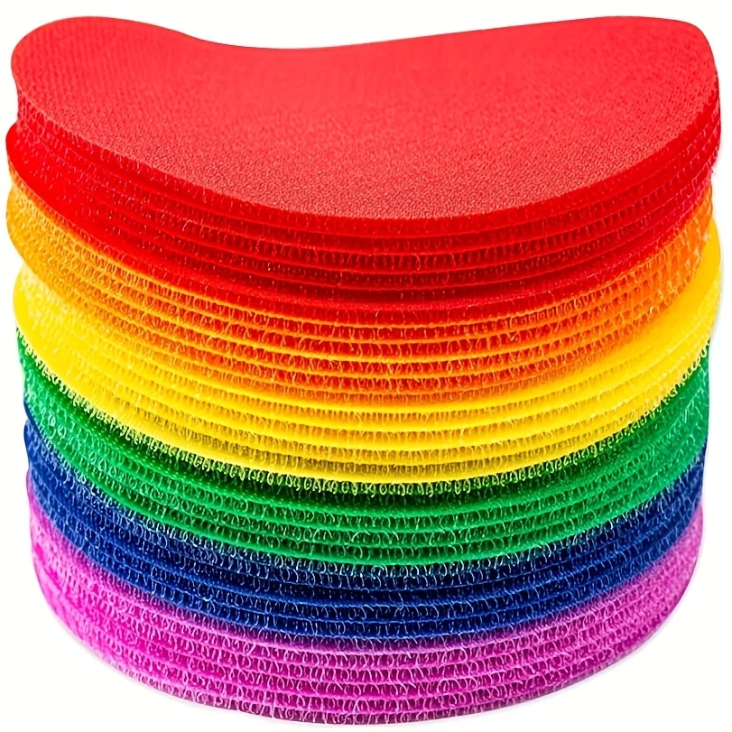 32pcs Multicolor Carpet Floor Dot Markers,Hook & Loop Fixed Stickers with Adhesive Backing,6 Colors for Playroom Games ﻿ ﻿