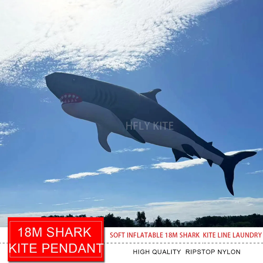 HFLY Nuovo Arrivo Grande Morbido Gonfiabile 18m Shark Kite Linea Lavanderia per Adulti di Alta Qualità Ripstop Nylon Mostra Ciondolo Aquilone