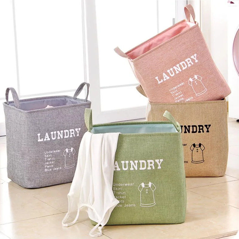 

Foldable Cotton Linen Laundry Basket Washing Clothes Bag Hamper, Toys Sundries Storage Container Organizer with Handle