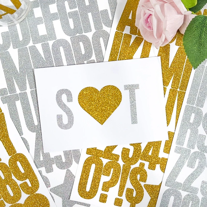 6/12pcs Mixed Shiny Golden Powder Letter Number Sticker Gold Sparkling Alphabet for DIY Crafts Scrapbook Stationery Gift Decor﻿