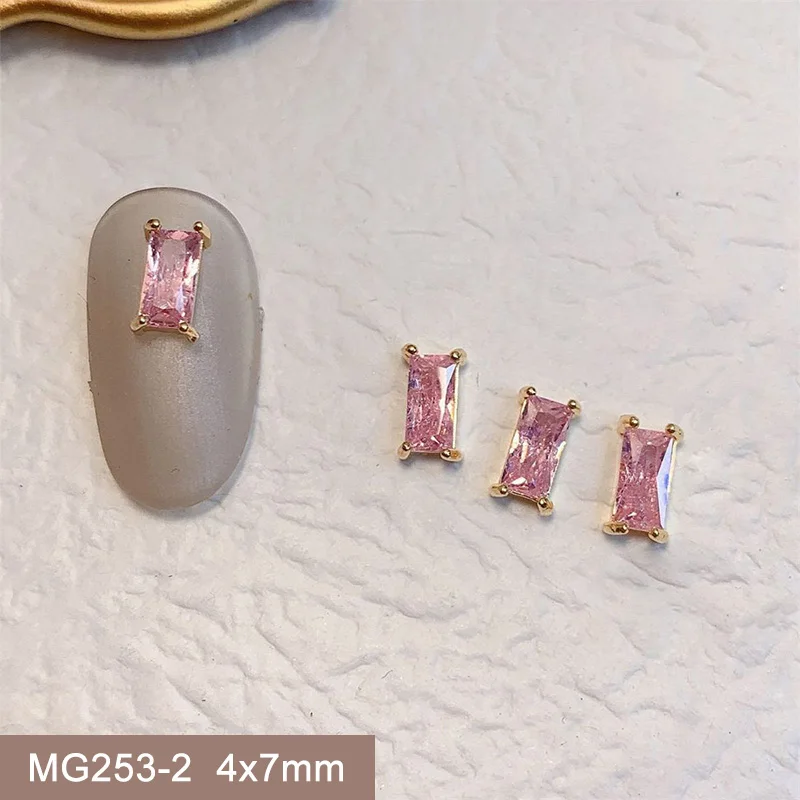 10pcs MG253 Kawaii Gold Pink Rectangle Zircon Nail Art Crystals Jewelry Rhinestones for Nail Decorations Accessories Charms