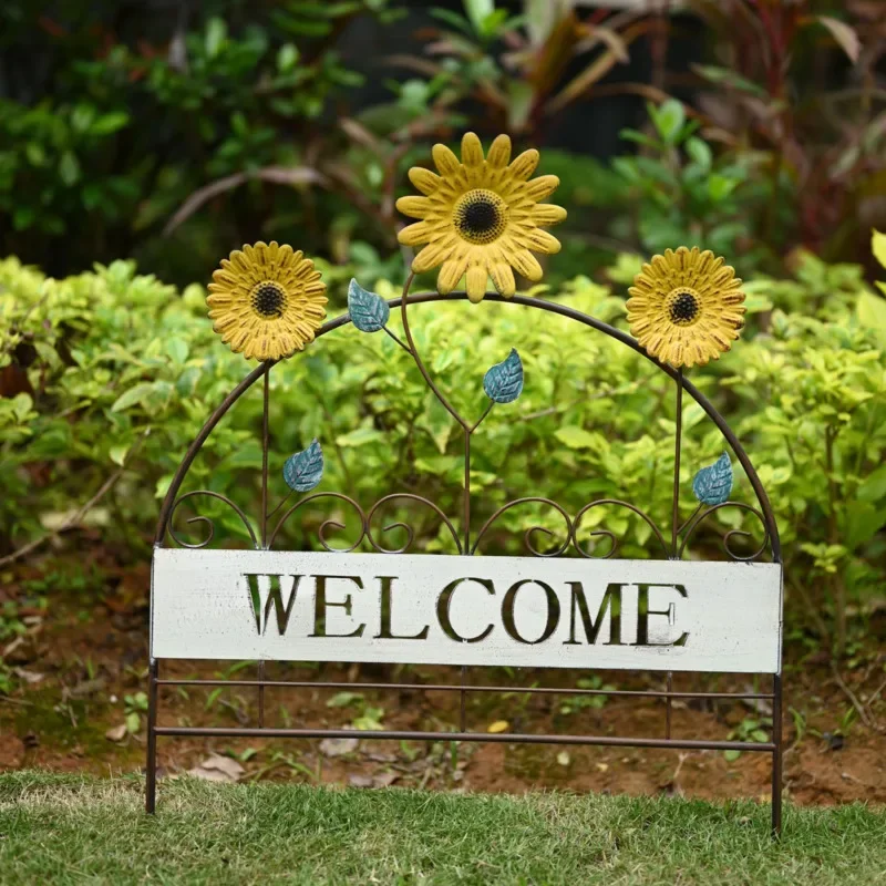 

Garden Welcome Sign Boards Iron Do Old Flower Fence Courtyard Sunflowers Standing Partition Rose Line Lotus Climbing Holder