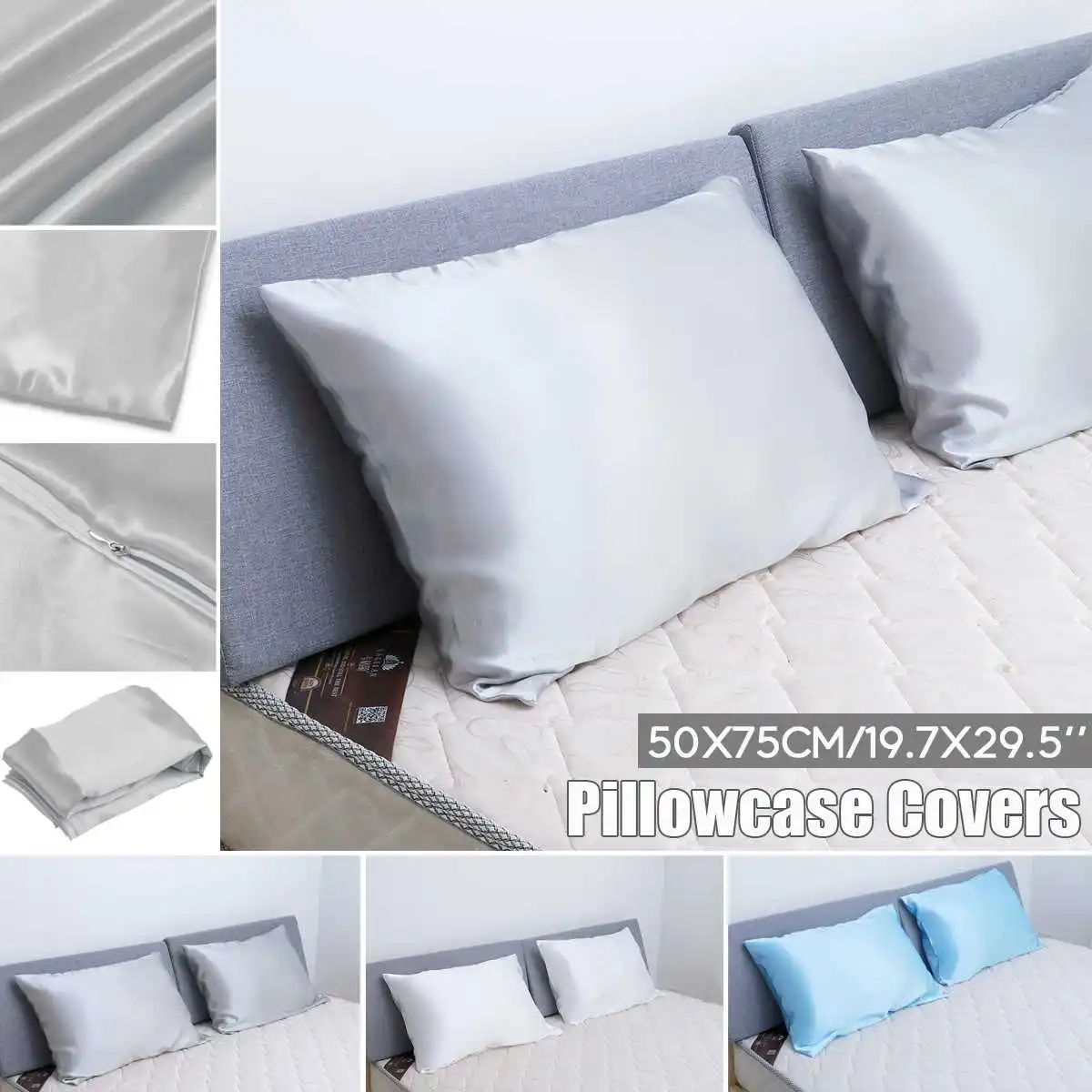 

Pure Emulation Silk Satin Pillowcase Comfortable Pillow Cover Pillowcase For Bed Couch Sofa Home Office Throw Single Pillow Cove