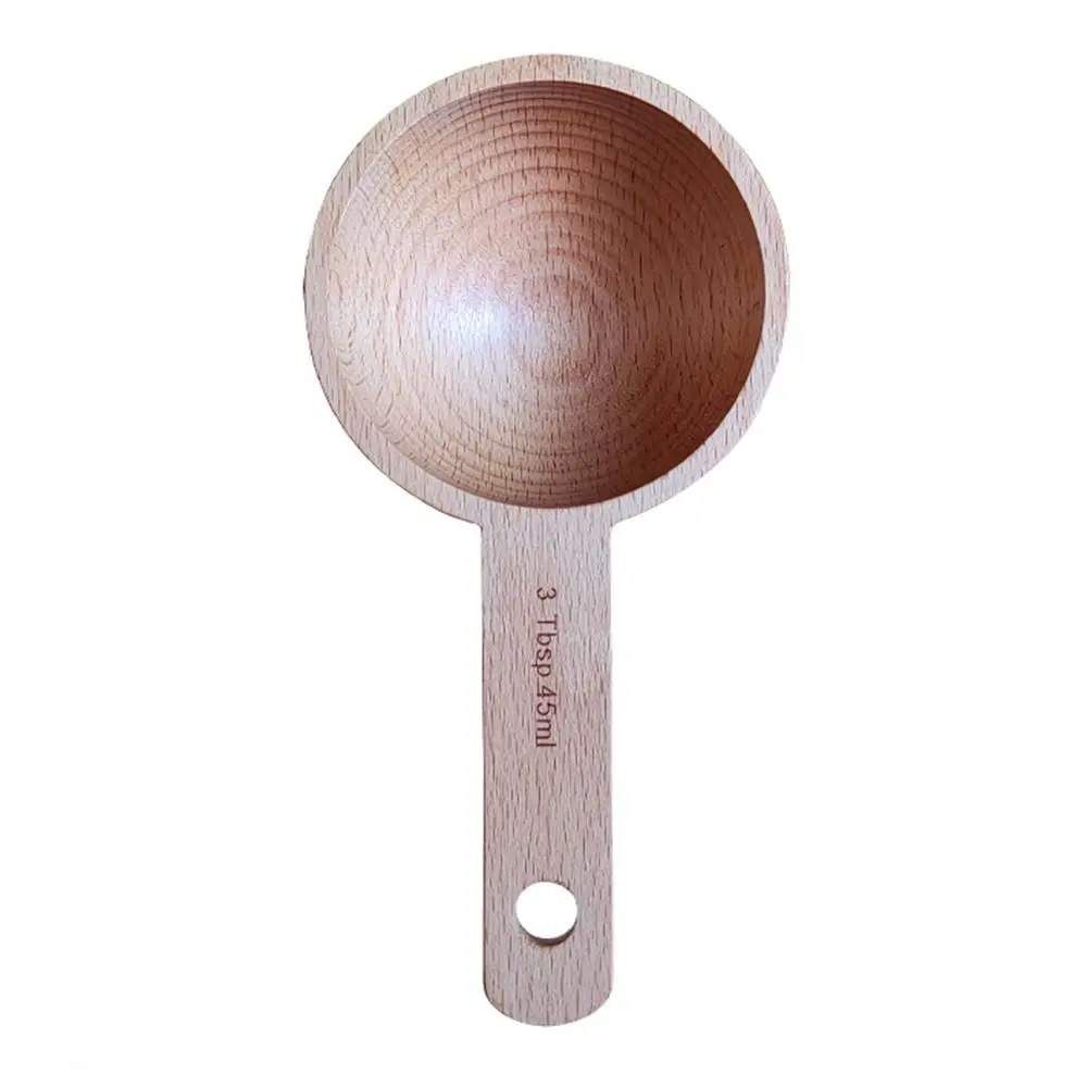 Tablespoon Measuring Spoon Walnut Wooden 7.5/10/15/30/45ml Beech Wooden Spoon Hangable Long Handle Coffee Bean Spoon Kitchen