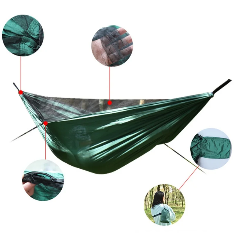 Camping Hammock 2.7x1.4m Lightweight Hanging Anti-Mosquito Net Hammocks Tree Straps Swing Backpack Backyard Rocking Chair