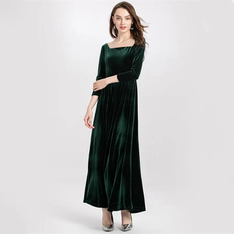 Marke Ukraine Stil Herbst Maxi elegante Velours Party kleid Winter Vintage quadratischen Kragen Samt Kleid plus Größe Kleider Vestidos