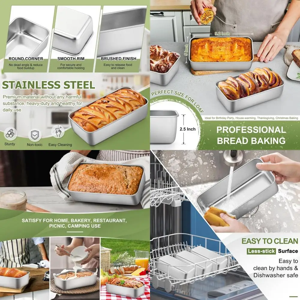 

Набор из 16 противней для хлеба из нержавеющей стали, 9 x 5 дюймов, нетоксичные, пригодные для использования в духовке, легко моются.