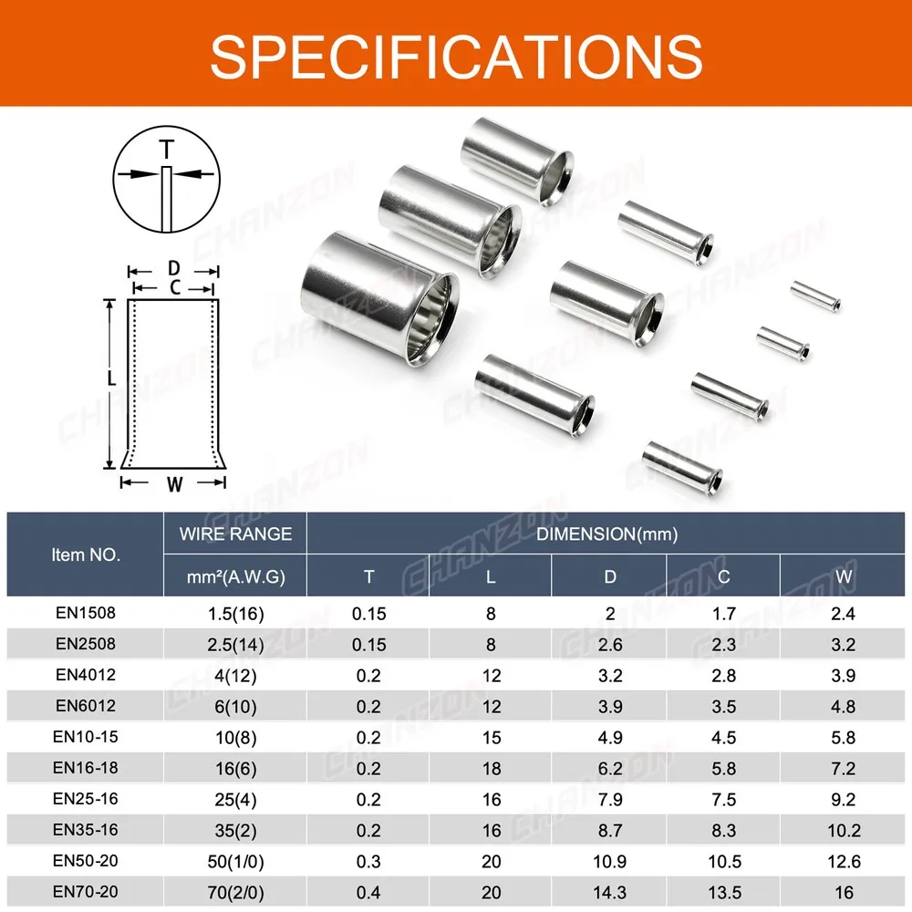 En1508 En2508 En4012 En6012 Ferrules Cord End Crimp Wire Connectors Terminals