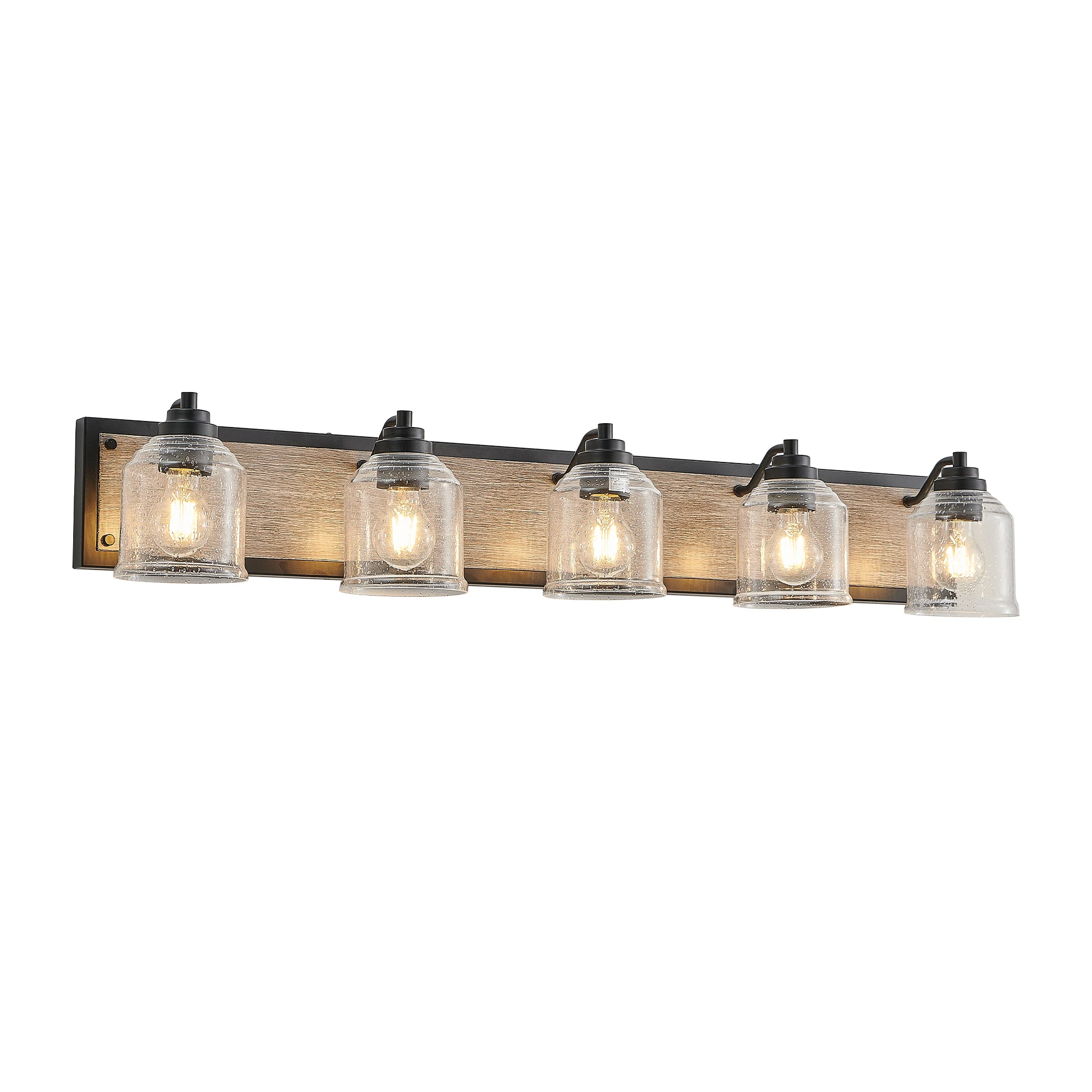 Modern 5-Light Vanity Light Bracket Light Wall Source Black Finish with Clear Seeded Glass Shade for Bathroom Powder Room Mirror