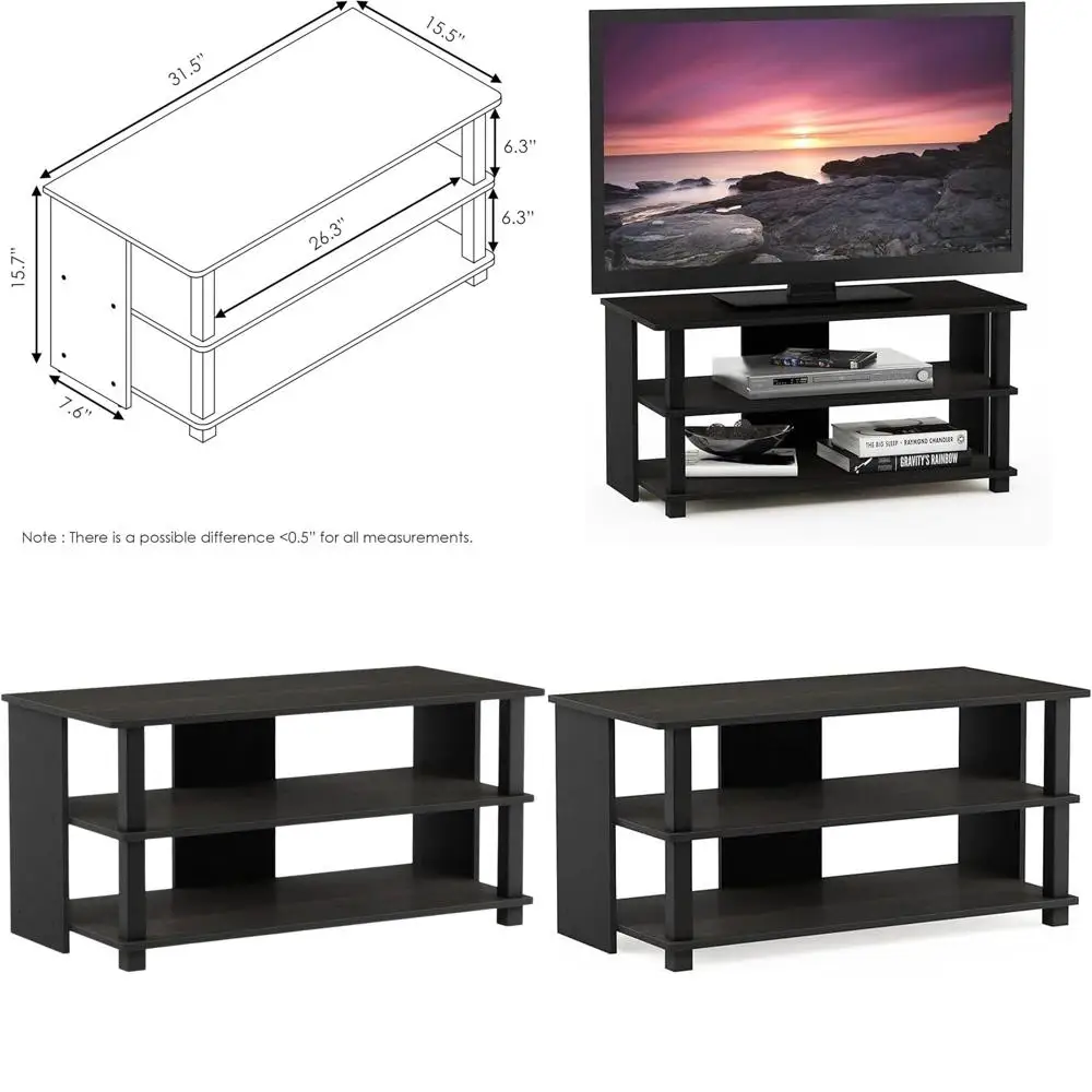 

Тумба под телевизор Espresso Black с 3 полками для телевизоров 40 дюймов, 15,5x31,48x15,8, пластик, компактная и стильная