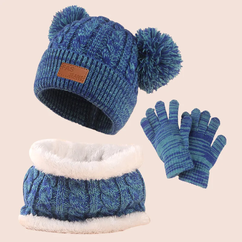 

3pc3-12Y children's cap, scarf, gloves, autumn and winter three-piece set, warm and fluffy scarf, mixed-color cap