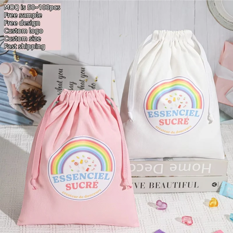

Custom Colorful Cotton Drawstring Bags Candle Perfume Packing Bag Custom Logo Printed Gift Makeup Jute Pouch