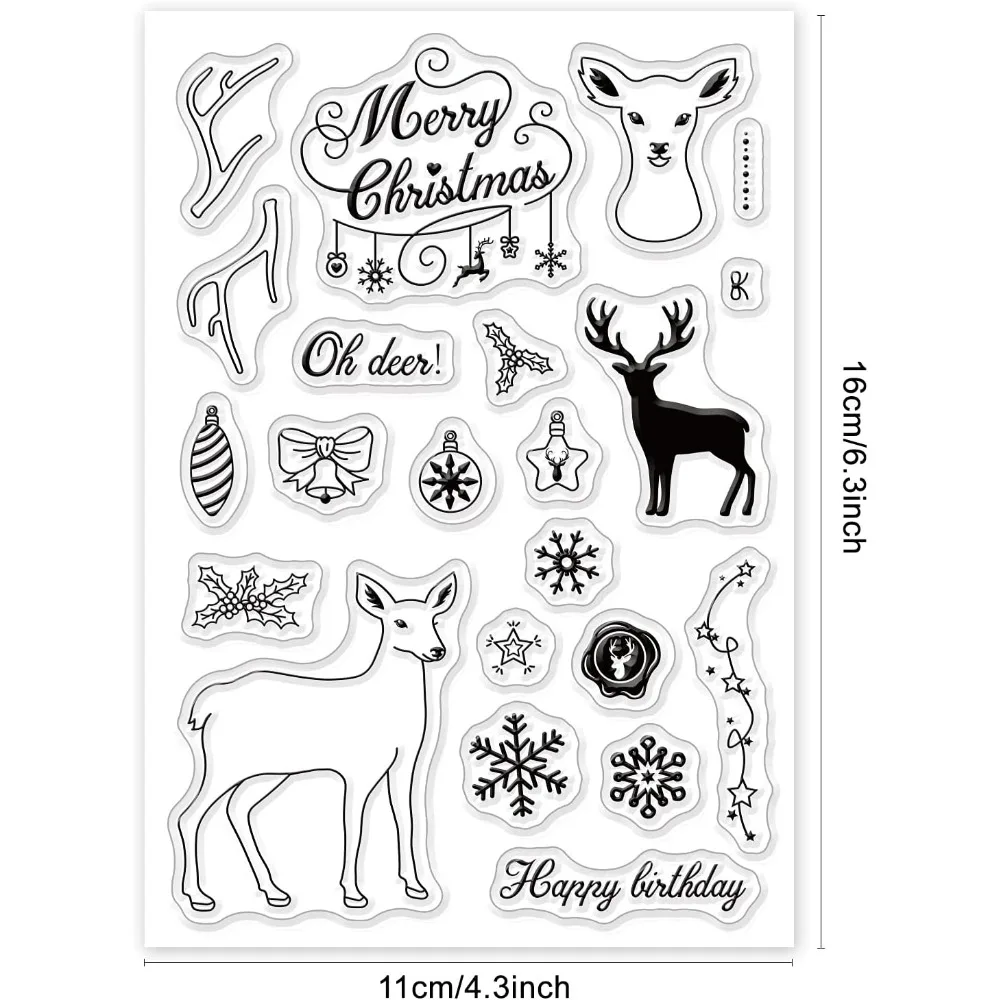 Christmas Deer Pattern Silicone Clear Stamps with Merry Christmas for Cards Making DIY Scrapbooking Photo Album Decoration