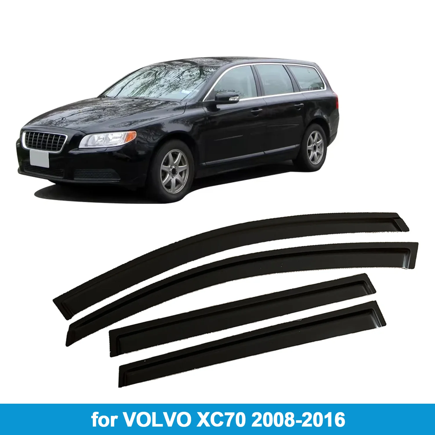 

Window Visor for VOLVO XC70 2008-2016 Rain Guard Side Vent Deflector Weathershield Outside-Mount Tape On
