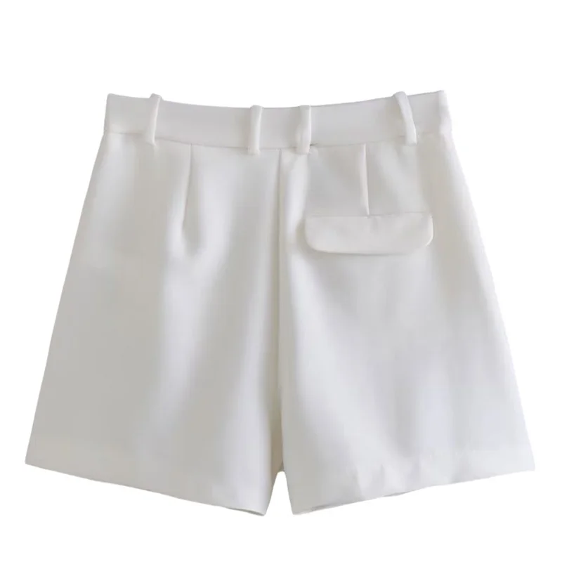 YUEYANG Women Fashion White Pleated Front Zipper Shorts Vintage High Waist Female Chic Lady Shorts