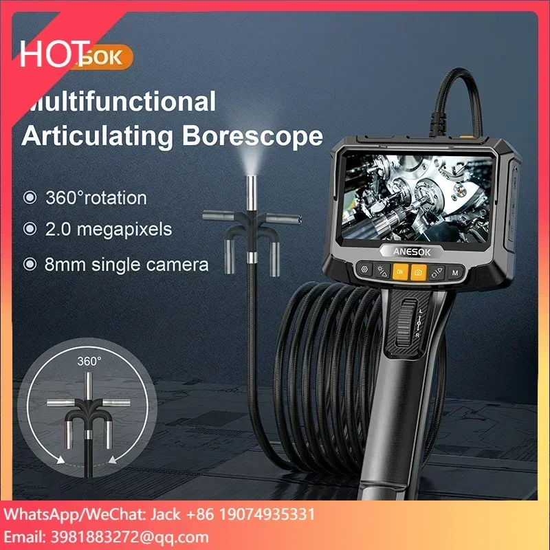 

Two-Ways Articulation Probe Endoscope Camera 5" IPS Screen Inspection Videoscope Digital Steering Endoscopic Borescope for car