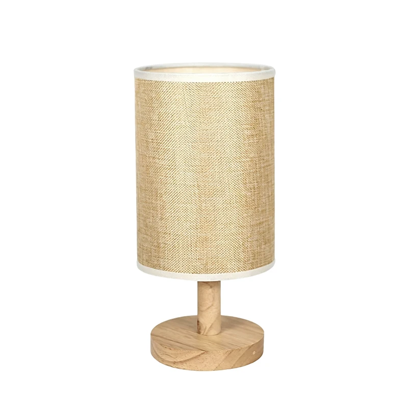 Japandi tafellamp met linnen kap, houten accentlamp, gezellige warme LED-bedlamp voor leeshoek, slaapkamer, woonkamer, huisdecoratie