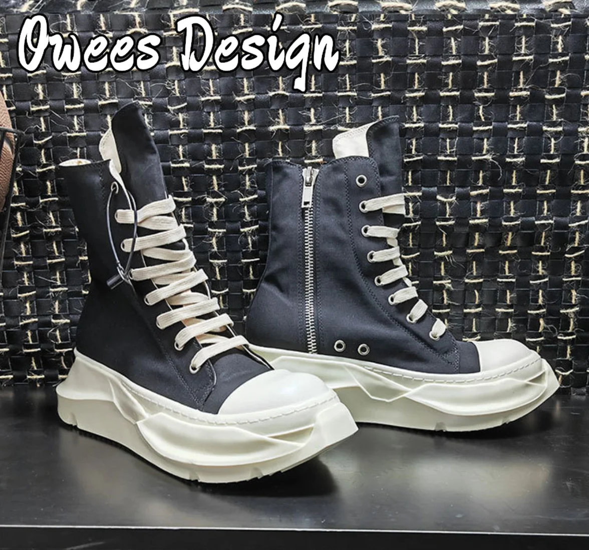 Owees Design High Top Shoes Women Brand Canvas Shoes Men Round Toe Thick Sole Increased Street Casual Sneakers Ankle Boots Men