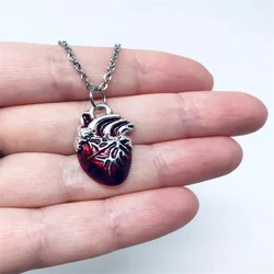 Anatomical red heart necklace gothic y2k grunge jewelry dainty silver color tonebloody red human heart pendant personalized gift