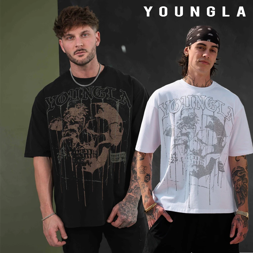 

YOUNGLA casual men's T-shirt cotton round neck loose and versatile short sleeved running sports fitness comfortable top