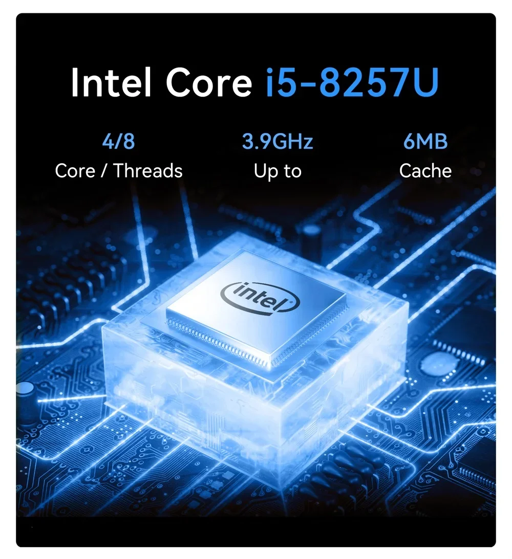 ERVPES M1 NEW Mini PC Intel I5-8257U Windows 11 Pro 4-Core 8-thread 8GB + 256GB / 16GB + 512GB WiFi 6 Mini Computer PC