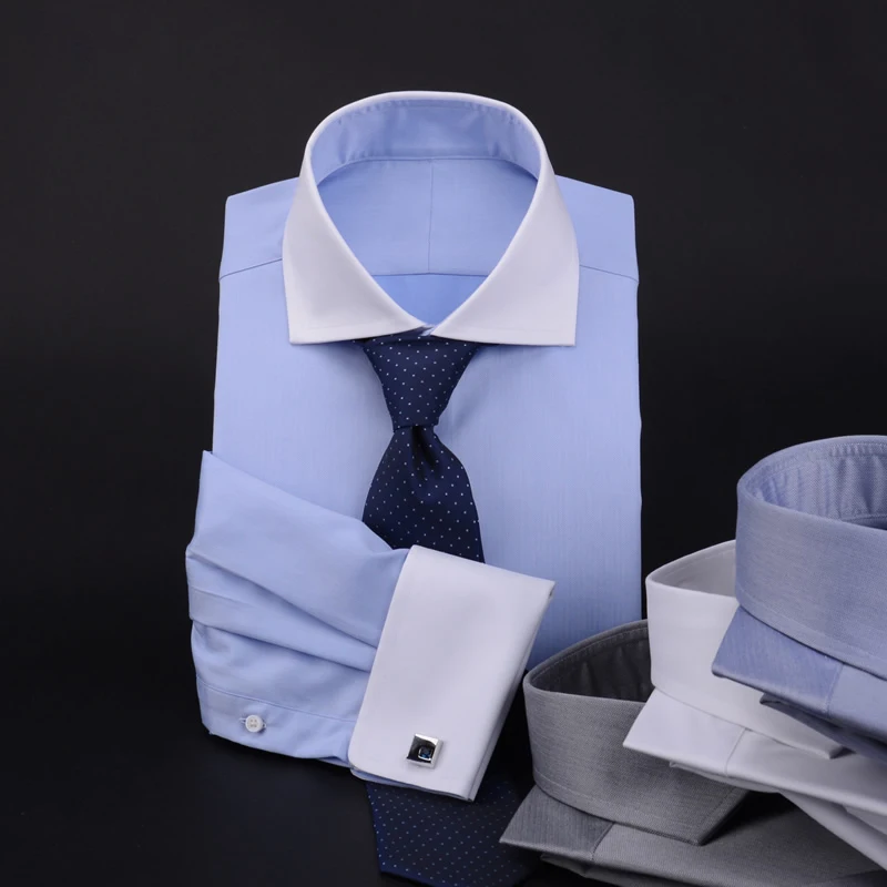 

Elegant Business Men's Shirt - Windsor Collar French Cuffs 100% Cotton Solid Color Custom Long-Sleeved Office Wear