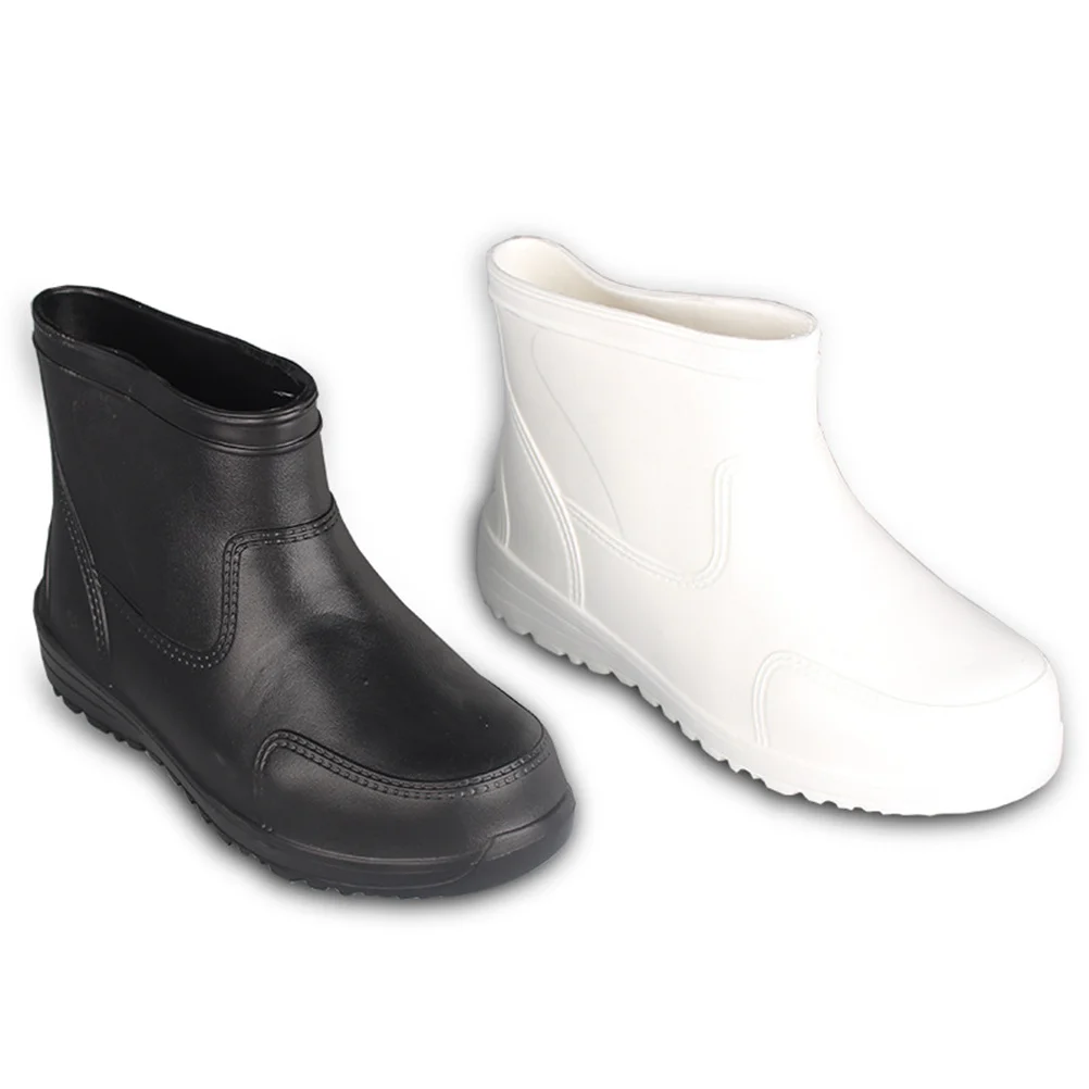 1 par de zapatos para la lluvia antideslizantes, talla 45, punta reforzada blanca, tacón grueso, suela exterior resistente al desgaste, recipiente bajo para hoteles