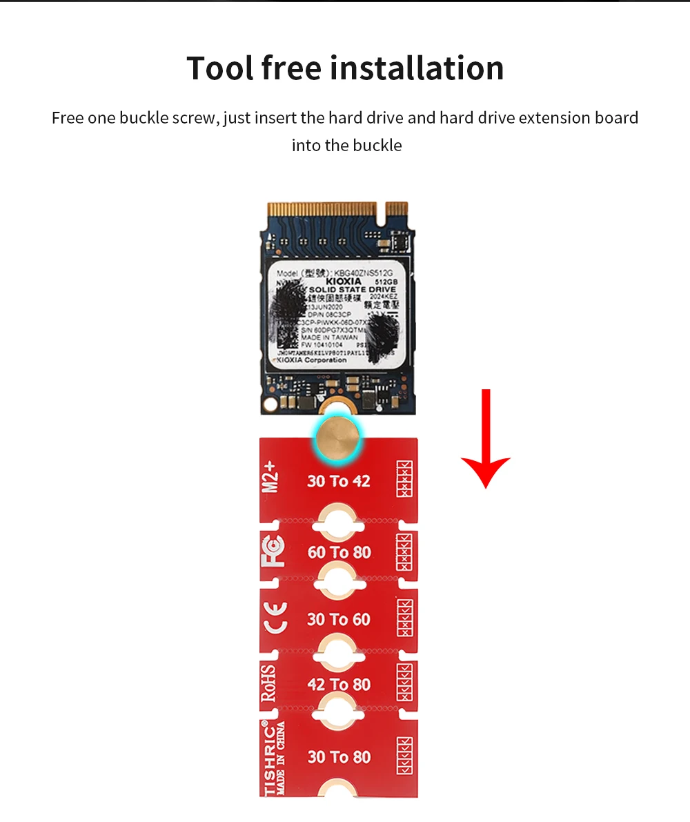 TISHRIC M2 2230 2242 2260 2280 SSD-Erweiterungsplatinen-Adapter M.2 NGFF NVME Länge verlängern Adapter Halterung Karte 5 einstellbare Längen – Detail 11