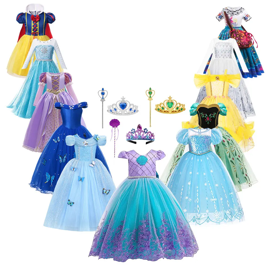 

Disney Forzen Elsa Anna Princess Dress Girls Fansy Gown Party Halloween Costume Mermaid Cinderella Rapunzel Cosplay Kids Clothes