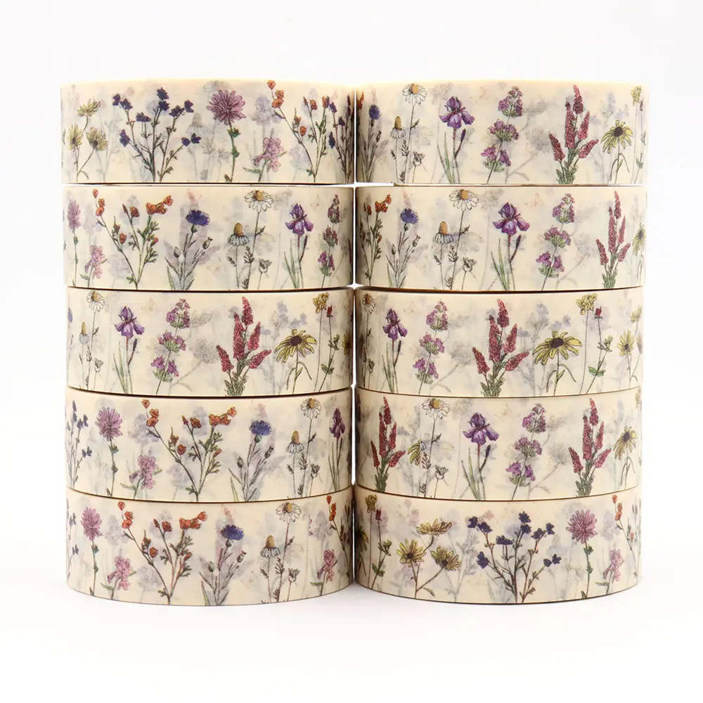 

10PCS/lot 15mm*10m Spring Floral Botanic Herbs Wild Flowers Colourful tape Decorative Stationery MaskingTape school supplies