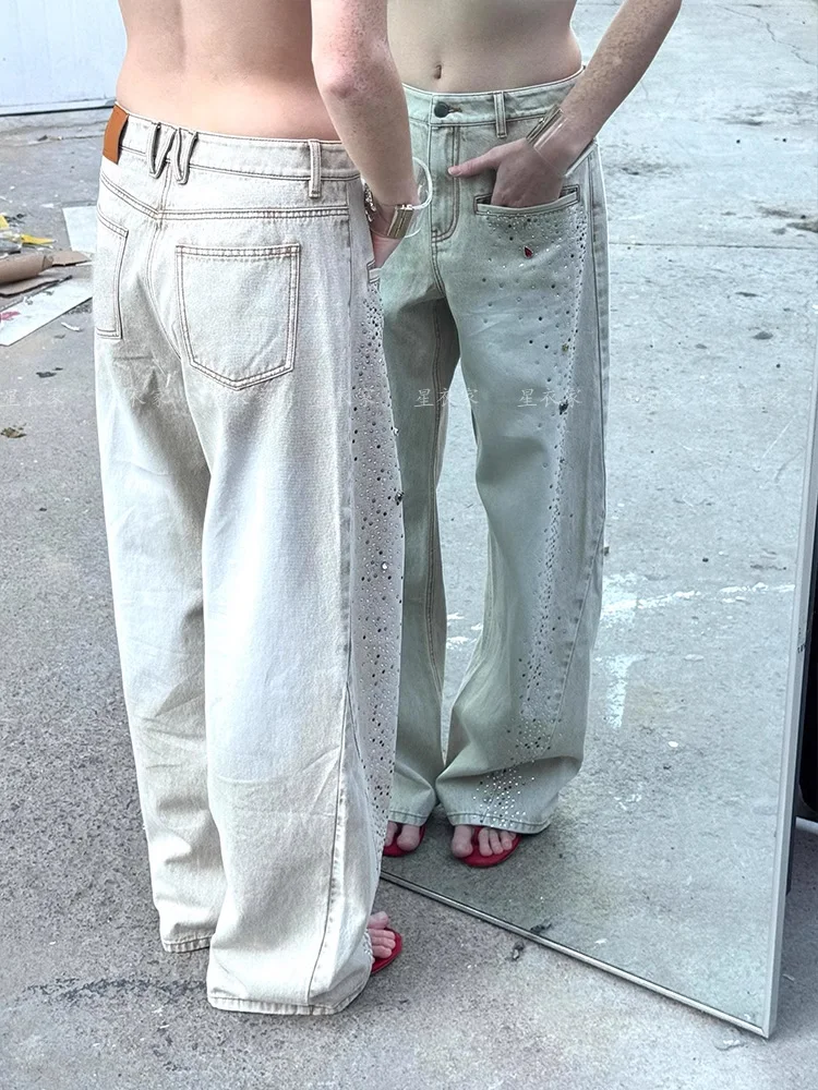 2025 Nowe letnie modele Dżinsy z szeroką nogawką z wysoką talią Damskie wyszczuplające proste jasnoniebieskie luźne spodnie Moda uliczna Długie spodnie