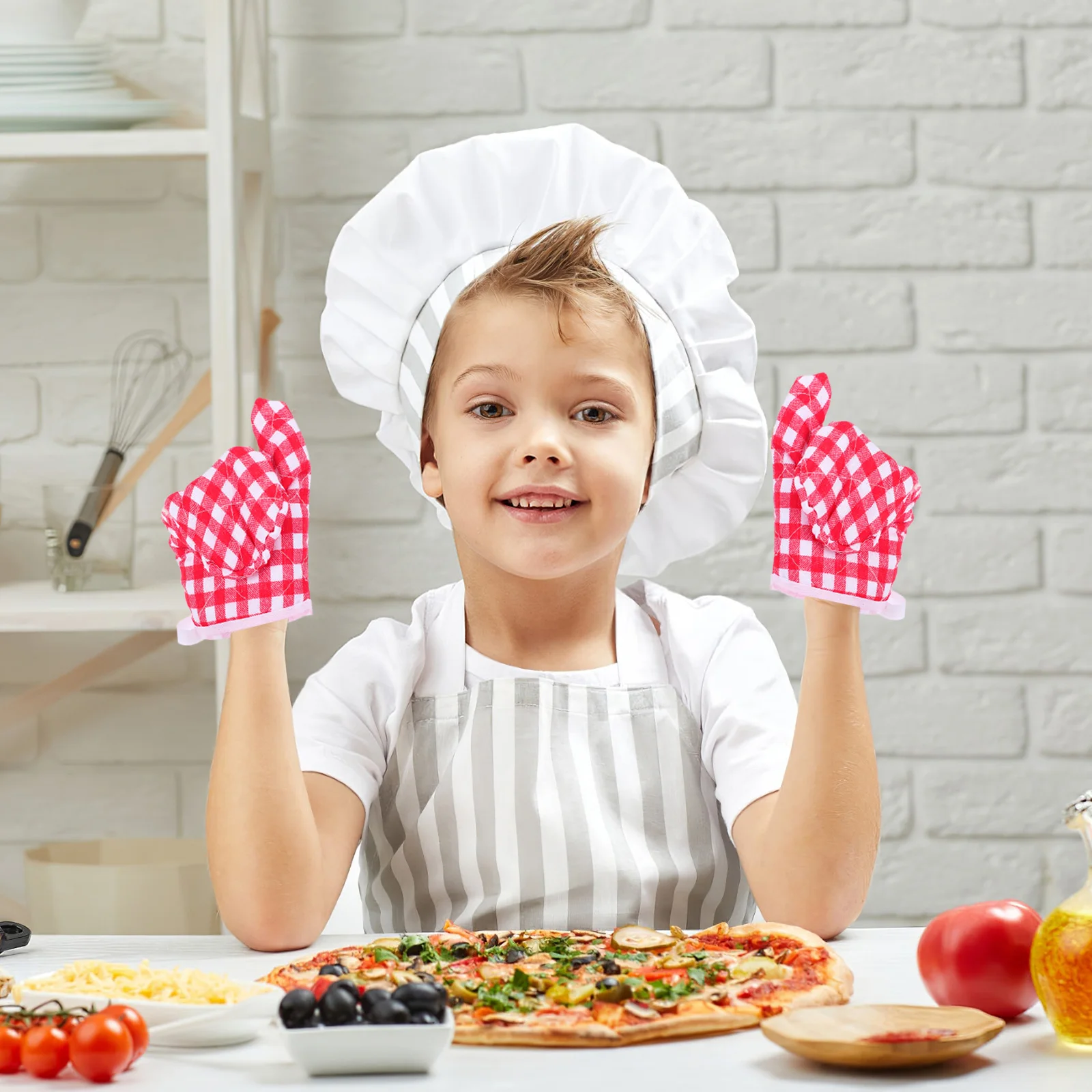 

4 pcs Insulated Heat Microwave Anti-Scald Kitchen Cooking Mitt Child Small Hands Non-Slip Machine Washable Wear Resistant Baking