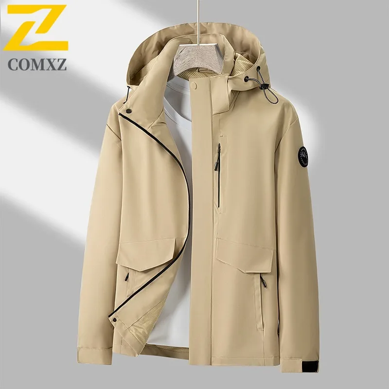 

COMXZ Luxury Men Jacket Premium Hooded Camping Comfortable Motorcycle Coat Business Casual Travel Lightweight Autumn Clothes