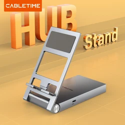 Cabletime-Hub USB C com suporte dobrável, 8 em 1, HDMI, 4K 60Hz, PD 100W, USB 5Gbps, Aux 3,5mm, iPad Pro, Tablet Android, C503