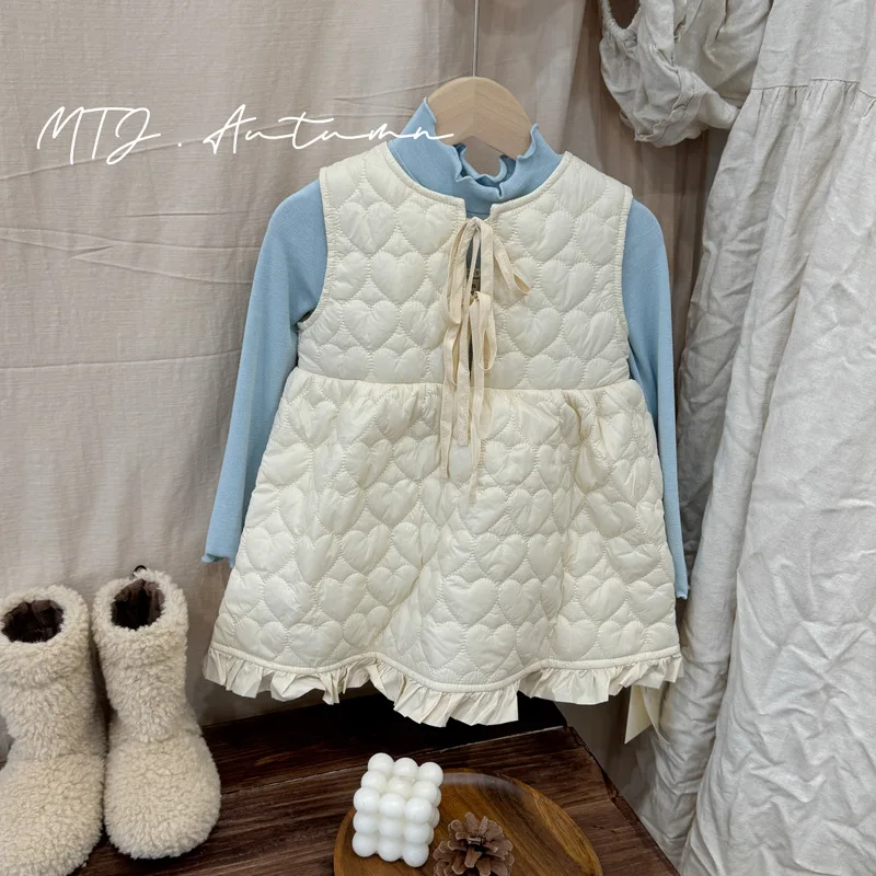 

2025 Girls Autumn and Winter Padded Dress Korean Style Baby Girl Sleeveless Vest Dress Children's Cotton Skirt Boutique