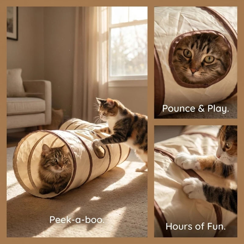 Activity Tunnel for Small Animals with Arched Fabric Track, Dangle Toy and Quick Store Design for Running, Resting and J0MC