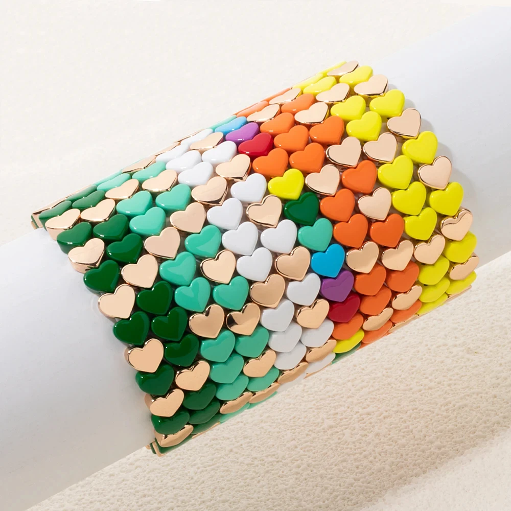 2025 New Colorful Heart Beads Girls Tile Bracelet Boho Rainbow Women Bangle Fashion Jewelry Accessories