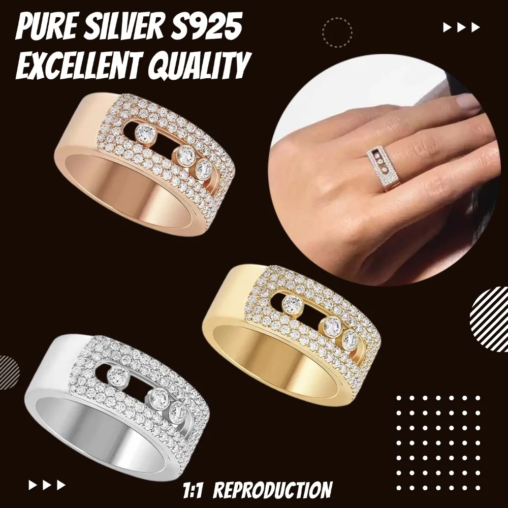 Brilliant Original Move Paved Diamond Rings Sterling Silver 925 Rings Luxury Brand Trend Jewelry Accessories for Holiday Gifts